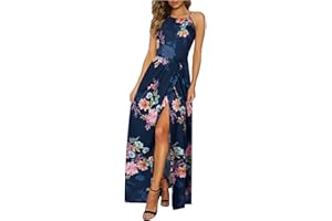 KILIG Maxi Dresses for Women UK Summer Dress Halter Neck Wedding Guest Elegant Long Dress Floral Beach Sundress