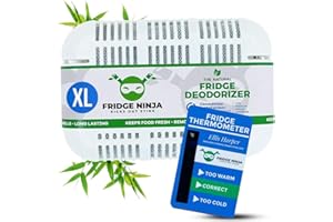 ELLIS HARPER Lodówka Ninja Dezodorator i odświeżacz do lodówki, bezzapachowy, naturalny węgiel aktywowany, utrzymuje się przez 12 miesięcy, eliminuje zapachy, usuwa zapachy i pochłaniacz zapachów, akcesoria do