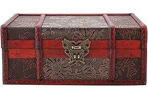 Ejoyous drewniany skrzynia na skarby z zamkiem, dekoracyjna skrzynka vintage, mini skrzynia do dekoracji