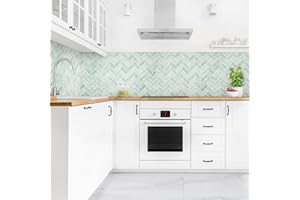 Bilderwelten Küchenrückwand Folie Glänzend 60x300 cm Marmor Fischgräten Fliesen Mint Spritzschutz Fliesenspiegel Küche-Rückwand Motiv Klebefolie