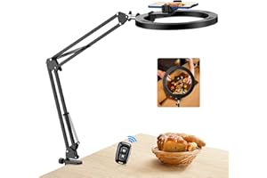 Evershop Ring Light 10" con Braccio Flessibile e Telecomando – Lampada da Scrivania per Riprese dall’Alto con Telefono, Video Cucina, Streaming, Trucco, TikTok, YouTube