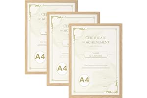 Hoikwo Lot de 3 Cadre Photo A4 (21x29,7 cm), Cadre A4 Couleur du Bois, Pour Mur et Table, Photos, Diplômes, Documents, Affiches