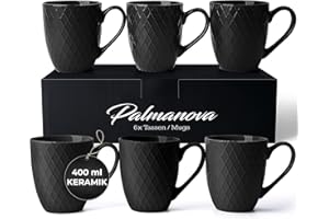 MIAMIO – 6 x 400 ml – Kaffeetassen Set/Becher – Moderne Keramik Tasse Matt – Kaffeetasse groß – Palmanova Kollektion (Schwarz)
