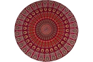 raajsee Indien Strandtuch Rund Mandala Hippie/Groß Indisch Rundes Baumwolle/Boho Runder Yoga Matte Tuch Meditation/Tischdecke Rund Decke Picknick handgefertigt Teppich 70 inch (Rotes Mandala)