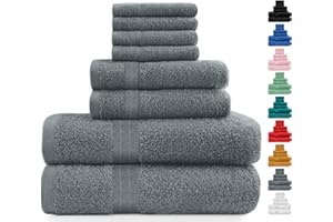 Midland Bedding 8 Piece Bale Towel Set, Cotton Towels Set - 4 Wash Cloths/Face Towels, 2 Bath Towels and 2 Hand Towels for Bathroom. 400 GSM Thread Count (Grey)