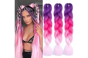 JOOCEEBABY Fioletowy/różowy czerwony/jasnoróżowy przedłużanie warkoczy afrykańskie warkocze, 24 "warkocze, kolorowe włosy Ombre Jumbo warkocze, przedłużanie włosów z włókna syntetycznego, warkocz, pudełko