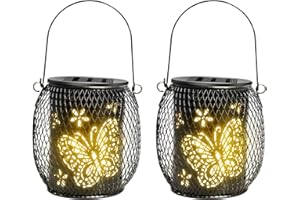 YAHAMOO Solarlampen für Außen, 2 Stück IP65 wasserdicht Hängend Solar Laternen Garten Dekoration Solarleuchten für Hof, Terrasse, Rasen, Tischplatte, Weg, Landschaft, Gartendekoration (Schmetterling)
