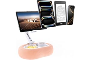 TRYONE Tablet Stand Ereader Pillow Holder with 2 Detachable Trays & Soft Plush Pillow, Adjustable Tablet Holder for Bed / Lap Compatible with Kindle Kobo iPad iPhone Android & Other 4.7-16.1" Devices (Pink)