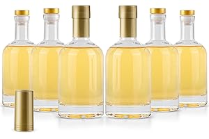 Winter Shore Botella Cristal con Corcho, Tapa Dorada de 375 ml (Pack de 6) - Botella Alcohol Vacía con Tapón - Botellas de Kombucha Transparentes - Botella Agua Cristal, Vino, Zumo y Más