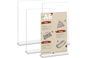 LiuHancsqd 4 Stk A6 Aufsteller A6 Acryl Tischaufsteller, Klar T-Ständer Werbeaufsteller Ständer Hochformat beidseitige, für Restaurants Café Ausstellungen Büros Präsentation Menükartenhalter