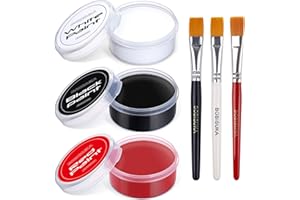 BOBISUKA Peinture Corporelle Noir Blanc Rouge avec 3 Pinceaux de Maquillage - Peinture Visage Longue Durée Non Toxique Imperméable - Body Painting pour Carnaval, Halloween, Scène, Clown