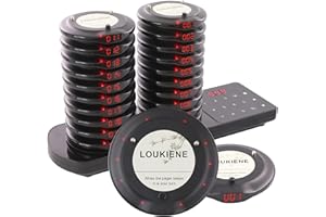 LOUKIENE Restaurant Pager System, 20 Wireless Coaster Beeper Guest Customer Queue Pagers for Food Truck Church Nursery Clinic Coffee Shop Restaurants Bar with Vibration Flash Buzzer