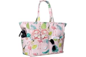 Ansamy Sac de Plage Femme XXL Sac Cabas Femme Grand Imperméable Sac de Plage avec Poches Pliable et Léger Sac Piscine Hawaïen Grand Tot Bag Plage Piscine Vacances Gym