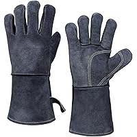 OZERO Aufwärmen BBQ Handschuhe, 500° C Hitzebeständiger Leder Grillhandschuh