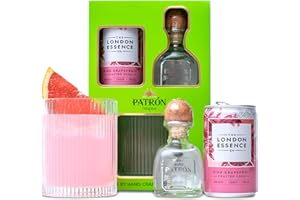 BEAMS INTERNATIONAL Patrón Tequila Blanco Gift Set - Premium Mini Alcohol Bottles Gift Set with 5cl Silver Liqueur, Pink Grapefruit Mixer & Tumbler Glass, Luxury Tequila Gifts for Women, Men, Christmas - Cocktail Gifts
