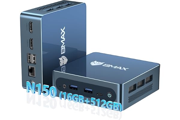 BMAX Mini PC B4Ultra, Intel N150 13th-Gen Twin Lake (jusqu'à 3,6 GHz) 16 Go So-DIMM DDR4 512 Go M.2 2280 SSD, Mini Ordinateur de Bureau, Écran Double, HDMI ×2, Type-C, Wi-FI 5, Bluetooth 5.0,W-11Pro