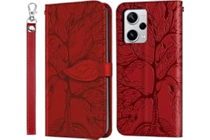 Rostsant Funda para Xiaomi Redmi Note 12 Pro+ 5G Árbol en Relieve Carcasa de Cuero PU Redmi Note 12 Pro+ 5G Cartera Magnético Funda Teléfono Billetera para Xiaomi Redmi Note 12 Pro+ 5G - Rojo
