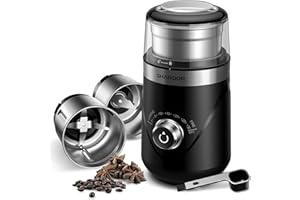 SHARDOR Macina Caffe' Elettrico, Grinder Elettrico per Ingredienti Secchi e Umidi, Chicchi di Caffè, Spezia, Frutta Secca, Timer di Macinazione Automatico, Macinatura Silenziosa, 2 * 80g