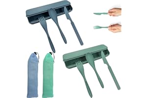 TAFACE 2 ensembles de couverts réutilisables set, 2 sacs de rangement pour couverts, fourchette portable, couteau et cuillère, adaptés pour une utilisation en voyage, pique-nique, école