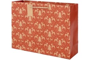 CLAIREFONTAINE Eurowrap X-28233-6C - Un Sac Cadeau Kraft - Format Shopping - 37,3x11,8x27,5 cm - 210g - Motif : Sapins Or Et Chevaux Noël - Emballage Cadeaux, idéal pour : Jeux De Société, Puzzles