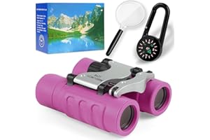 OSDUE Binocoli per bambino e bambina, binocolo giocattolo, forte ingrandimento 8 x 21, resistente agli urti, con lente d'ingrandimento e bussola, per osservazione uccelli e caccia da 3 a 12 anni