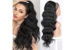 ‎AIKAA aikaa Locken Kordelzug Pferdeschwanz Haarteil Haarverlängerung, Wellige Lockige Pferdeschwanz Verlängerung Synthetisches Haarteil Ponytail Extension für Frauen (60cm, 1B# Schwarz)