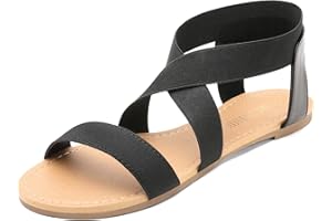 DREAM PAIRS Women's Elastic Ankle Strap Flat Sandals Summer Dressy Shoes Cute Strappy Gladiator Sandals ELATICA-6