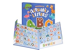 Aliangting Magnetic Alphabet Learning Book: Spelling Toy for Kids | Built-in Board with A-Z Words | Strong Magnet Letters 3 Sets (Uppercase & 2X Lowercase) | Educational Toys Preschool Gift