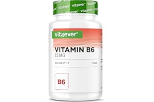 VIT4EVER Vitamina B6 como P-5-P - 365 comprimidos - Altamente dosificado con 25 mg (piridoxal-5-fosfato) - Premium: Vitamina B6 bioactiva - Sin aditivos indeseables - Vegano