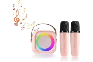 Danolt Pink Bluetooth Portable Karaoke Machine with 2 Wireless Microphone