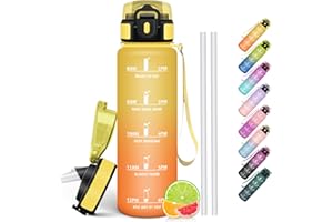 HoneyHolly Trinkflasche 1L, BPA-Frei, Trinkflasche Kohlensäure Geeignet, Wasserflasche Auslaufsicher, Sportflasche mit Strohhalm, Wasserflasche Sport für Fahrrad, Fitness, Laufen, Wandern