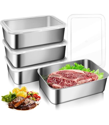 GOMETY 6 stuks roestvrijstalen vershouddozen met deksel, roestvrij staal, perfecte afmetingen, 13,5 x 10,5 x 5,5 cm, stapelbare maalprepdozen voor oven, vriezer