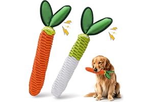 AUSCAT 2PCS Carrot Dog Rope Toy, Durable Braided Teething Toys, Tug of War Toy with Squeaker for Small Medium Large Dogs