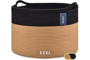 COMSE Extra Large Blanket Basket, Woven Laundry Basket, 55 x 35 CM, Nursery Hamper, Cotton Rope Laundry Hamper Living Room for Storage Toys Clothes Towels, Black/Camel