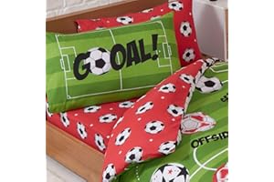 Price Right Home Football Red and Green Bedroom Range - Kids, Teens, Sports Theme - Duvet Cover Set, Fitted Sheet Set & Curtains Available (Single Fitted Sheet Set)
