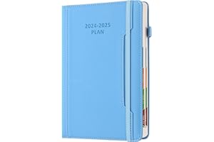 GOLDAYPLN Academic Diary Year 2024-25 A5 Page A Day,Mid Year Academic Planner July 2024 to June 2025,Hardcover Agenda with Pen Holder, Front Pocket,Colorful Monthly Tab,Elastic Closure (Blue)