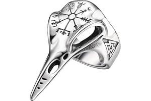 Dochais Schmuck Ring Herren aus Edelstahl,Ring Viking Wikinger Krähe Schädel Vintage-Kompass Ring,Ring Herren Silber Größe 60 bis 70