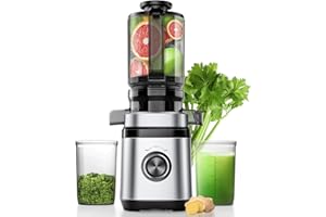 Forrlite Juicer Machines, Cold Press Juicer with 110mm Wide Feed Chute, 1.2L Capacity, 350W Slow Masticating Juicer Whole Fruit and Vegetable, High Juice Yield, Large Auger, Easy to Clean, Silver