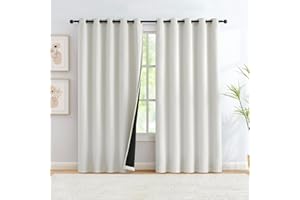 TREATMENTEX Natural Ivory Total Blackout Linen Textured Window Curtains Panels Burlap Texture Rustic Farmhouse Modern Bedroom Drapes Thermal Insulated Privacy Window Treatment Set for Bedroom, 60"x90"x2