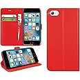 DN-Technology iPhone SE 2022 / SE 2020/7 / 8 Case Flip Leather Wallet Book Stand Folio Card Holder Phone Cover For iPhone SE (3rd Gen / 2nd Gen) (RED)