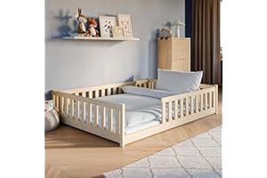 Kids Collective Letto a terra per bambini 140 x 200 cm con protezione anticaduta e rete a doghe Letto Montessori Letto per ragazzi naturale Altre misure 80 x 160 cm 90 x 200 cm 120 x 200 cm