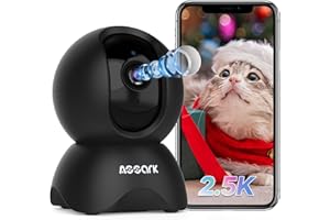 Assark Indoor Camera 2.5K Security Camera, Pet Camera WiFi Home Camera, 360°Baby Monitor with Pan Tilt, 2-Way Audio, 6X Digital Zoom, Night Vision, AI Human Detection, Cloud & SD Card Storage (Black)