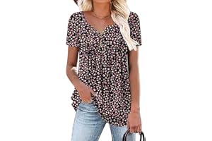 Aodemo Womens Summer Casual Tops Henley Short Sleeve Shirts Loose Fit Tunic Ladies Flowy Blouse