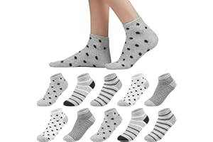 BLU NINFEE Calcetines deportivos para mujer, talla 35-38, 39-42, 10 pares de calcetines cortos de algodón multicolor, para niñas y mujeres, a rayas y lunares