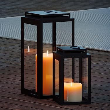 PHOSPHOR Dekorative Kerzenlaternen-Set (2 Stück) – Schwarz, Metall, Mit Griff, Für Innen & Außen