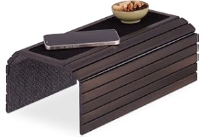 Relaxdays Soffbricka armstöd, bambu, brun | armstödsbricka för soffa och soffa, WxD: 42 x 34 cm, soffbricka för drycker