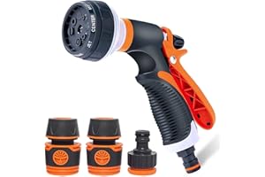 TAASMOOG Hose Spray Gun Set, Garden Hose Pipe Spray Gun with 8 Adjustable Patterns High Pressure Spray Nozzle for Watering Plants Lawns Cleaning Pets Car Washing includes Hose Connectors