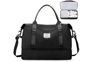 SEAFEW Bolsa de Viaje Grande para Easyjet,Impermeable Bolsa de Deporte para Gimnasio,Bolsa de Mano Equipaje de Fin de Semana para Mujer,Bolso de Natación para Playa,C1-Negro