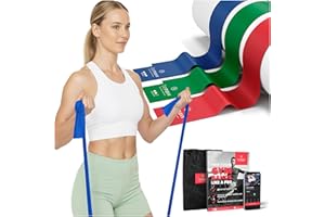BEMAXX Fasce Elastiche Fitness Set di 3 / Lunghi 2 Metri Bande Resistenza + eBook di Esercizio e Borsa | Sport Boxe Pilates, Glutei Trazioni Palestra Casa Sportiva Kit, Leggero Medio Forti