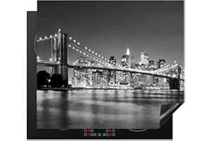 KitchenYeah© Copri Piano Cottura 59x52 cm Coprifornelli Tappetino per Induzione Fornello Tutto per la Cucina Ponte di Brooklyn - Skyline - Bianco e nero - New York
